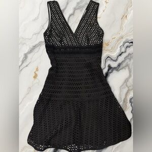 Sandro Paris Black Crochet Mini Cocktail Dress